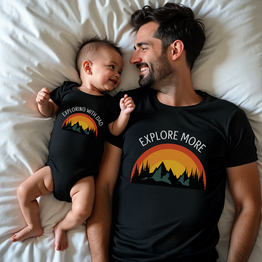 Dad and Baby Exploring Matching Shirts