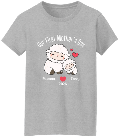 Personalized - Our First Mother's Day - Mamma & Baby Lambs Matching Shirts