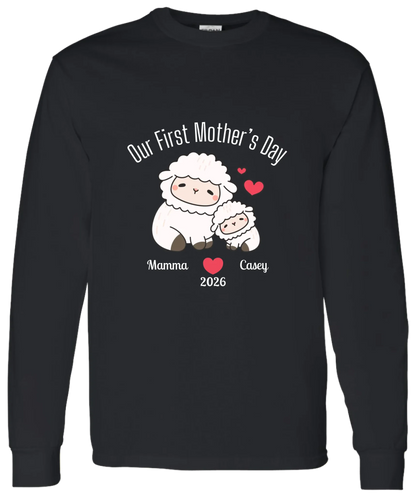 Personalized - Our First Mother's Day - Mamma & Baby Lambs Matching Shirts