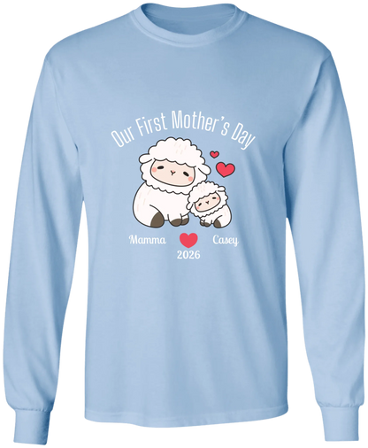 Personalized - Our First Mother's Day - Mamma & Baby Lambs Matching Shirts