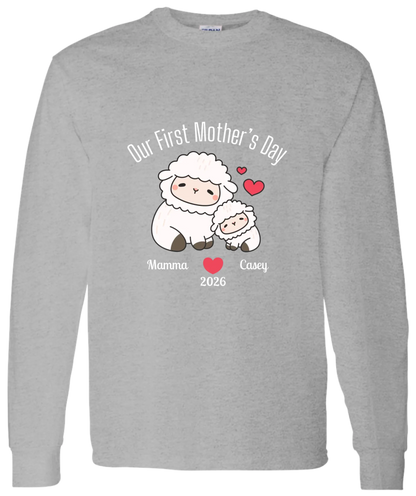 Personalized - Our First Mother's Day - Mamma & Baby Lambs Matching Shirts