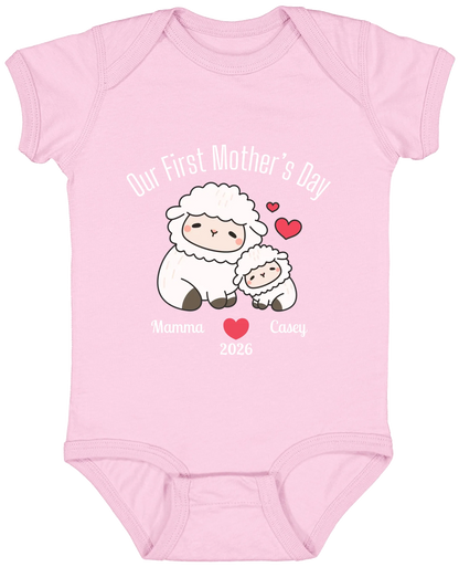 Personalized - Our First Mother's Day - Mamma & Baby Lambs Matching Shirts