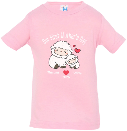 Personalized - Our First Mother's Day - Mamma & Baby Lambs Matching Shirts
