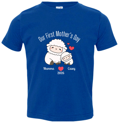Personalized - Our First Mother's Day - Mamma & Baby Lambs Matching Shirts