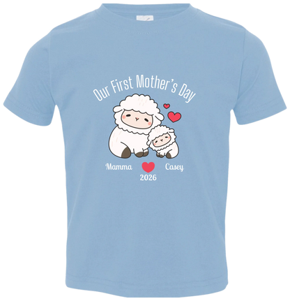 Personalized - Our First Mother's Day - Mamma & Baby Lambs Matching Shirts
