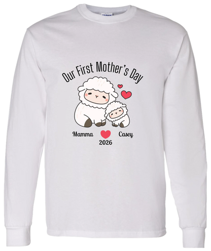 Personalized - Our First Mother's Day - Mamma & Baby Lambs Matching Shirts - BK