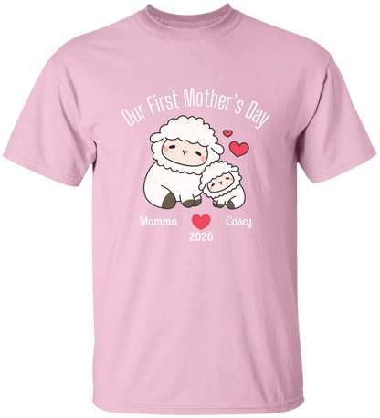 Personalized - Our First Mother's Day - Mamma & Baby Lambs Matching Shirts
