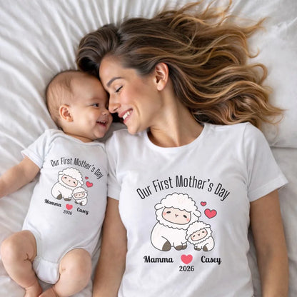 Personalized - Our First Mother's Day - Mamma & Baby Lambs Matching Shirts - BK