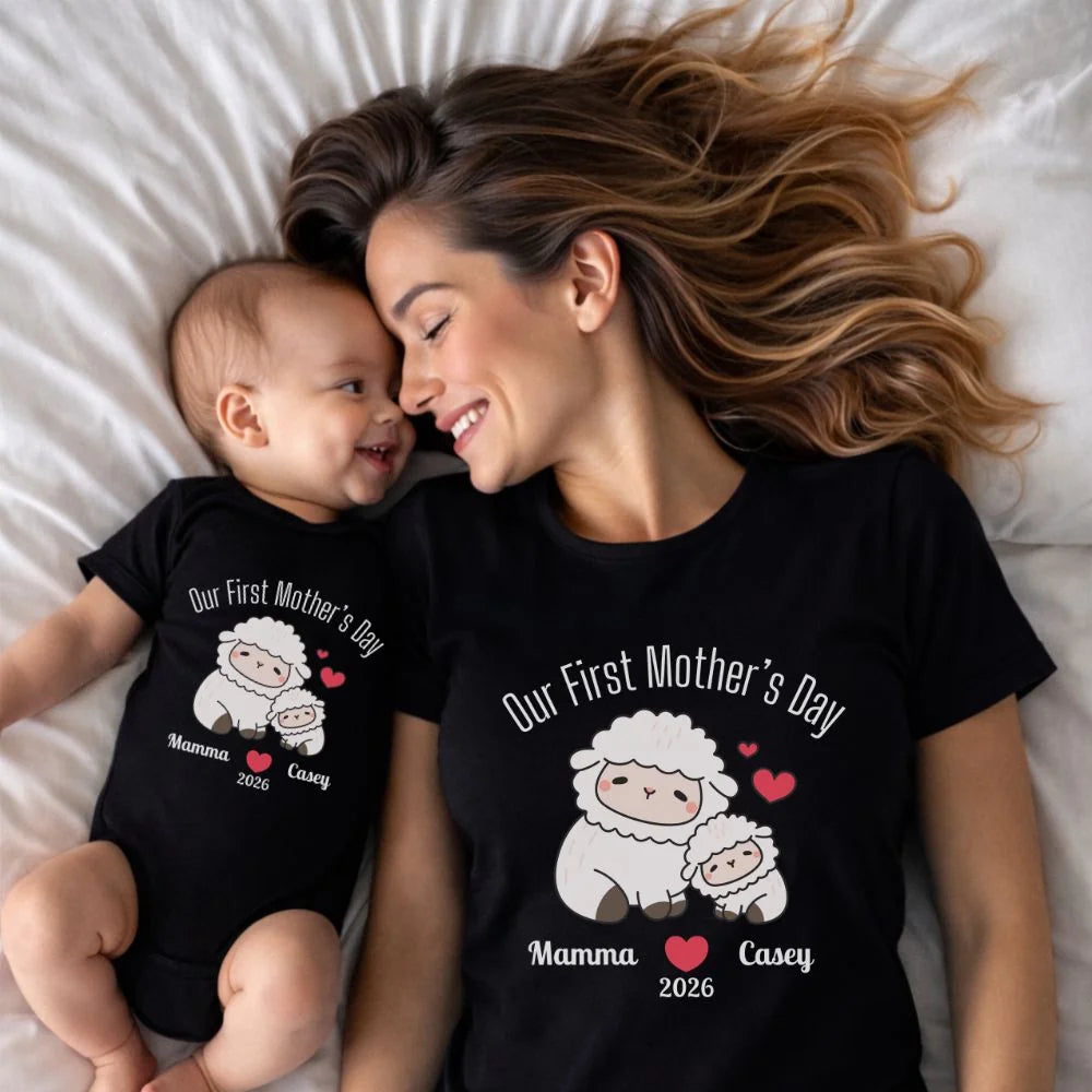 Personalized - Our First Mother's Day - Mamma & Baby Lambs Matching Shirts