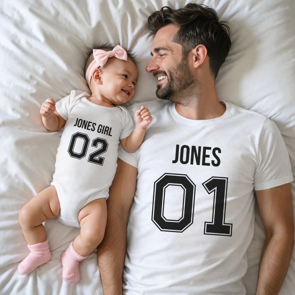 Personalized Last Name Sport Team Style Matching Shirts (design on front) BK