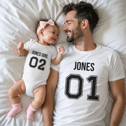Personalized Last Name Sport Team Style Matching Shirts (design on front) BK
