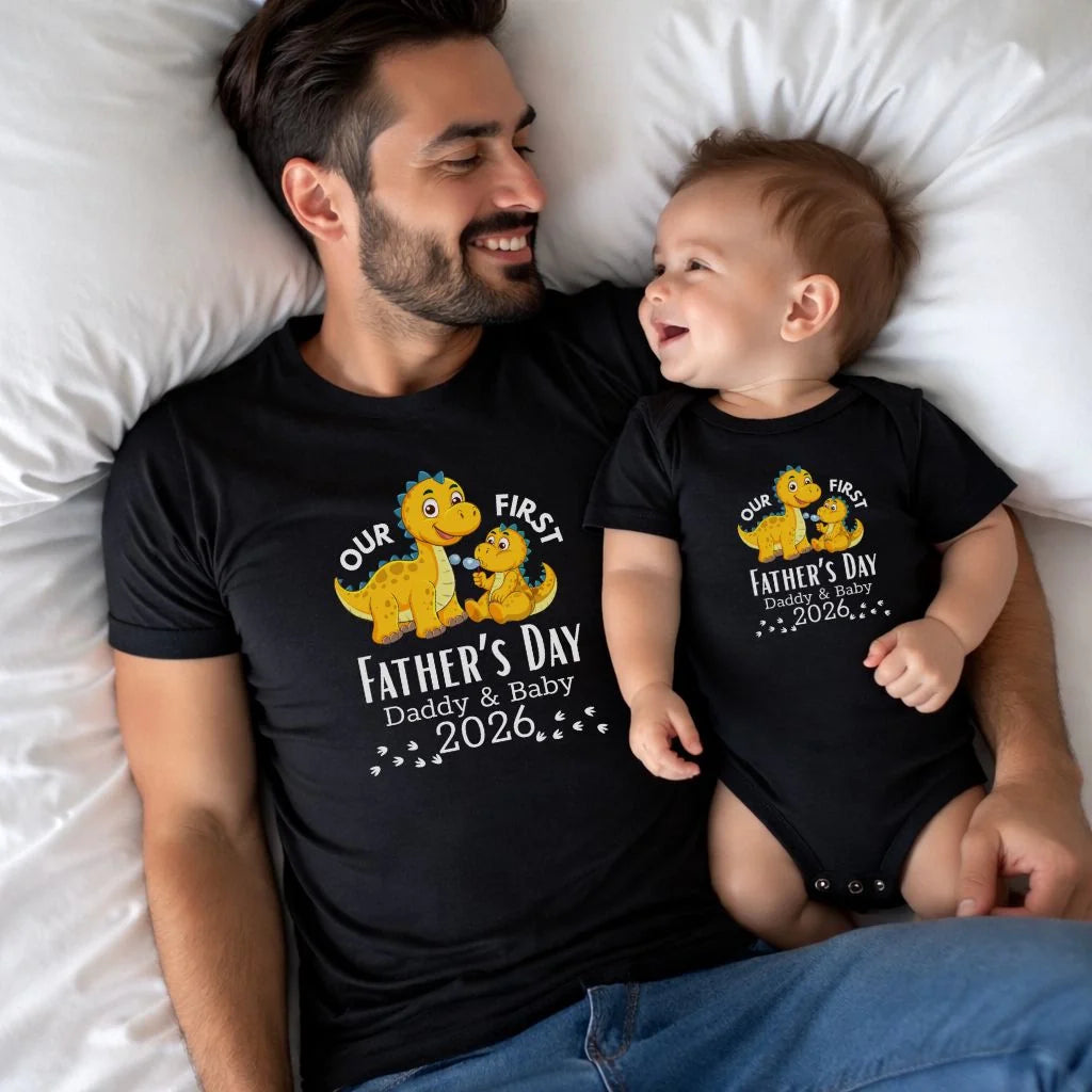 Personalized - Our First Father's Day Dad & Baby Dinosaur Matching Shirts