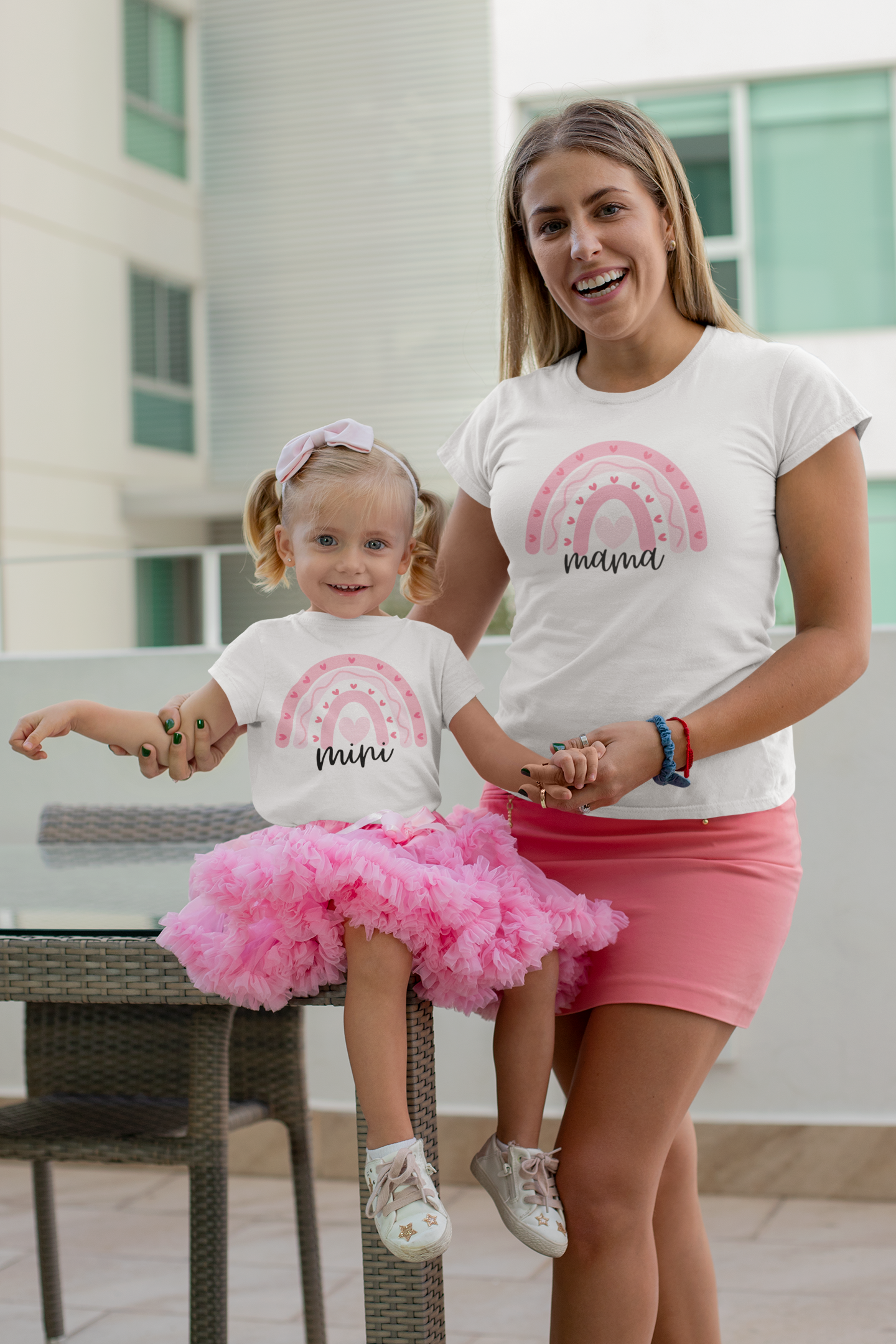 Mini and Mama Pink Rainbow Matching Shirts