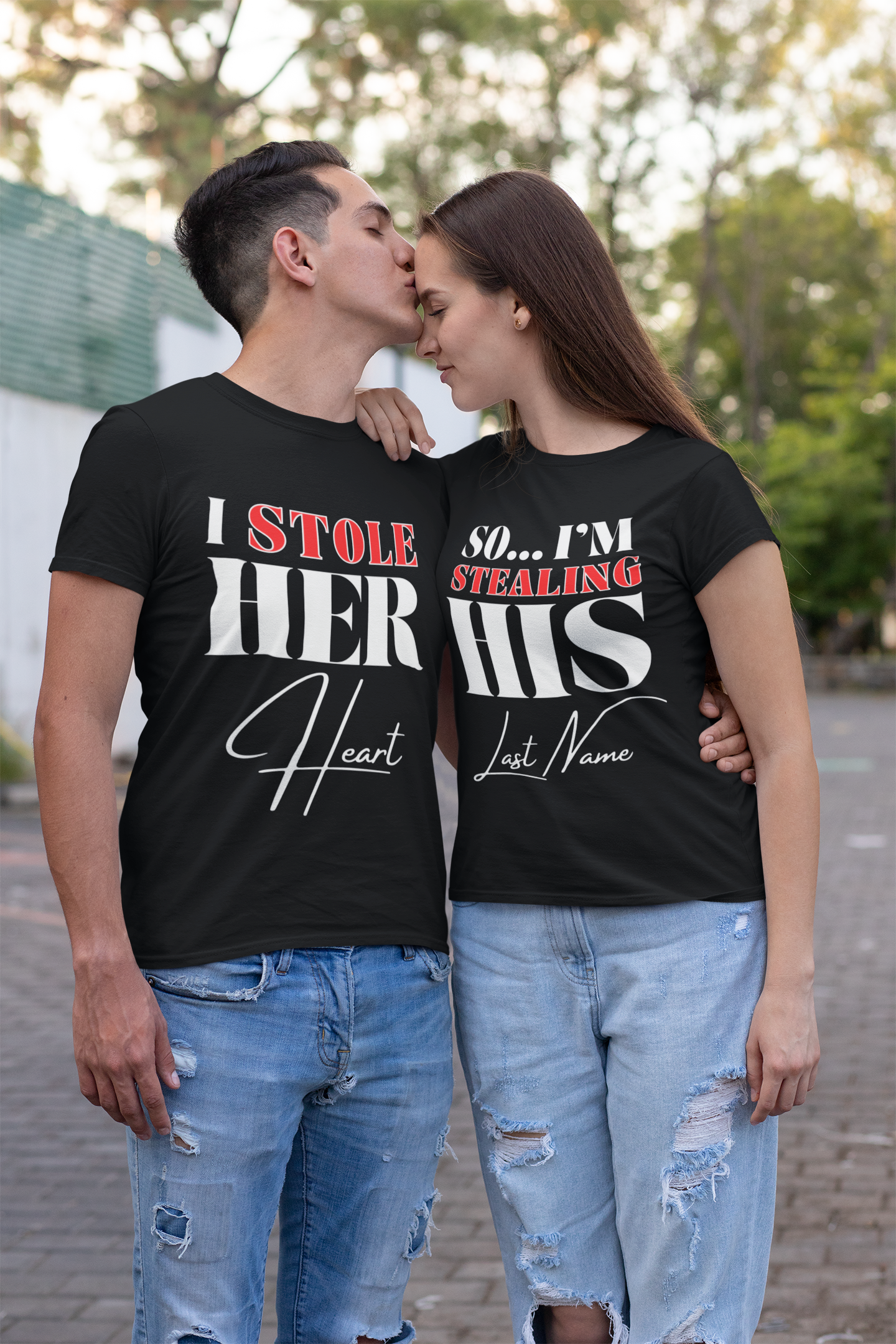 I Stole Her Heart - So I'm Stealing His Last Name Engagement Matching Shirts