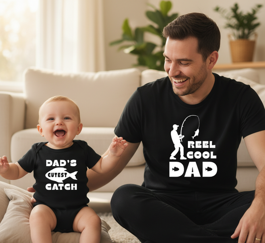 Reel Cool Dad and Dad's Cutest Catch Fishing Matching Shirts