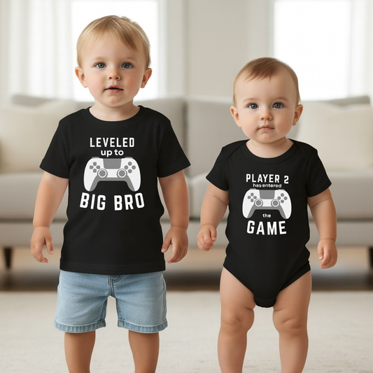 Leveled Up Big Bro and Baby Matching Shirts