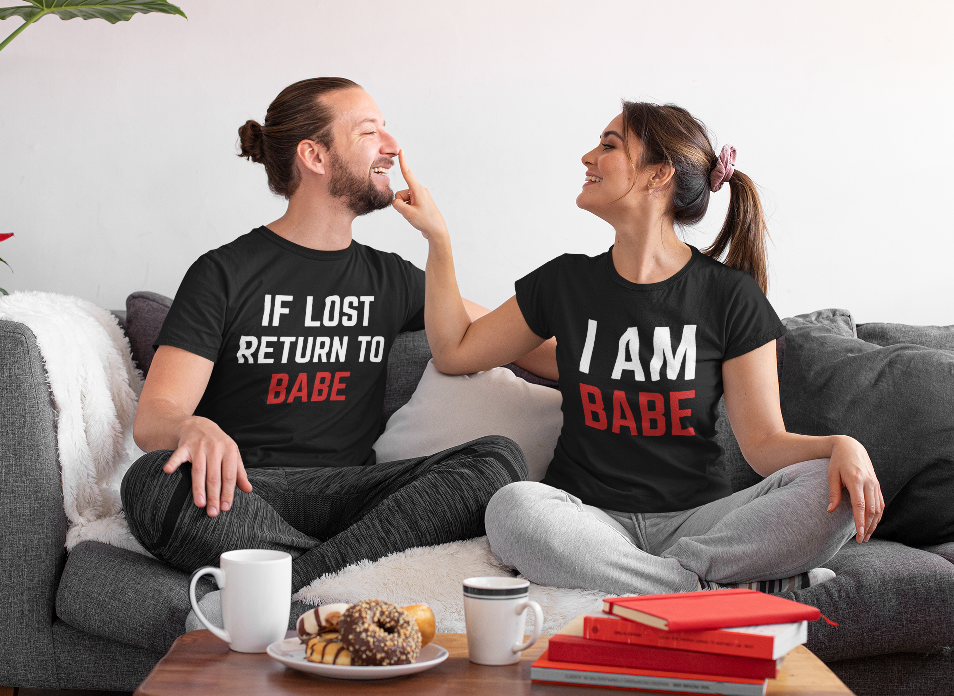 If Lost Return To Babe & I AM Babe Matching Couples Shirts
