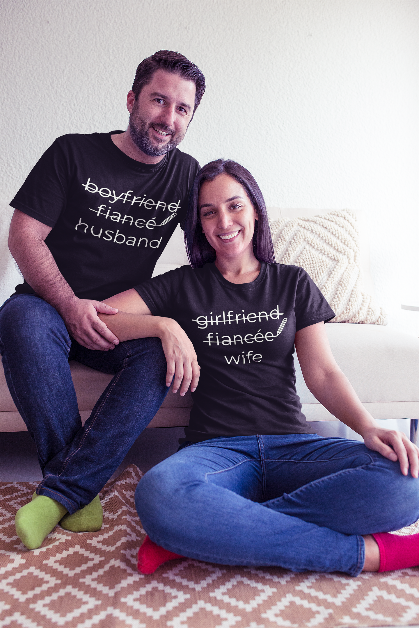 Leveled up to Husband and Wife Matching Couples Shirts