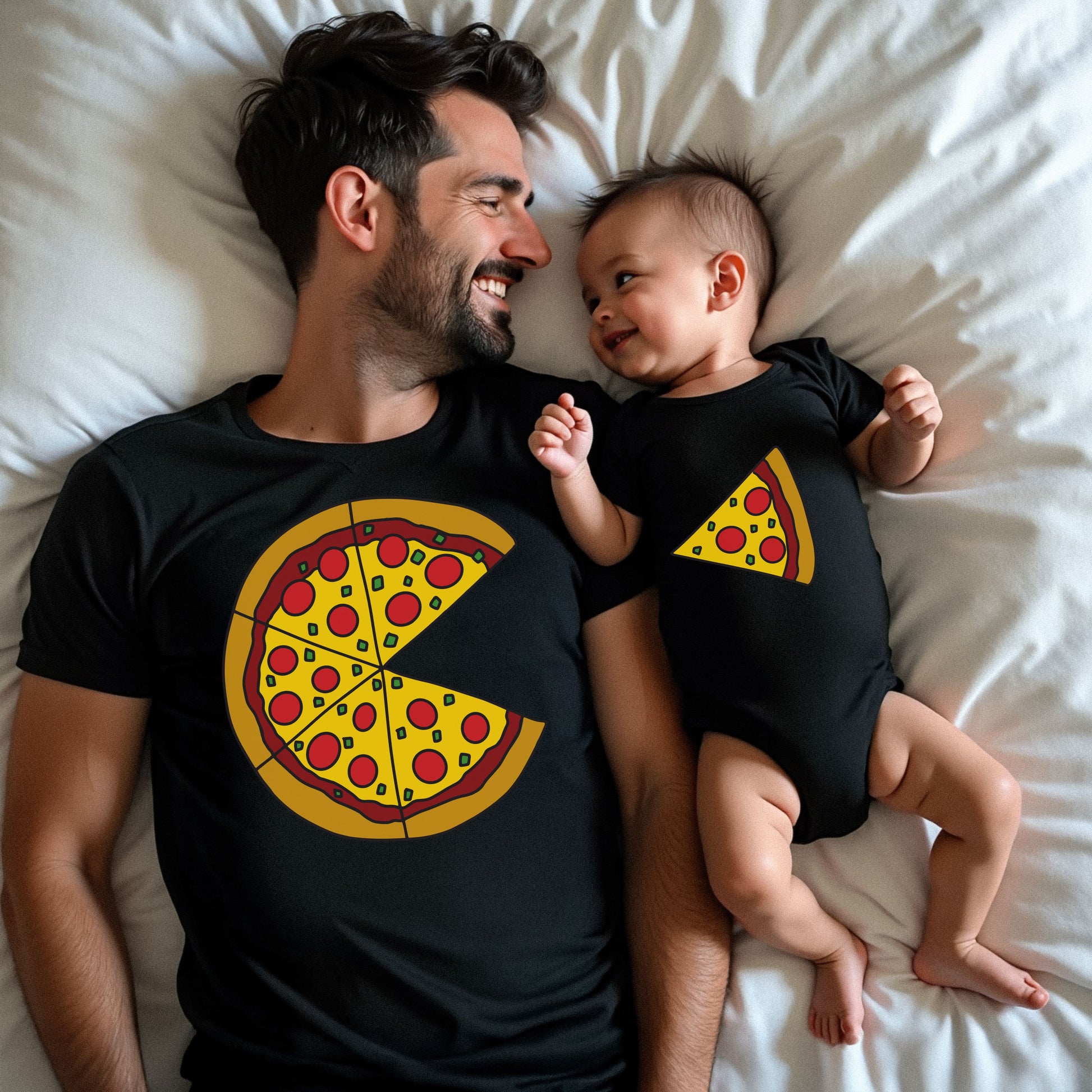 Pizza and Pizza Slice Matching Dad and Baby Shirts