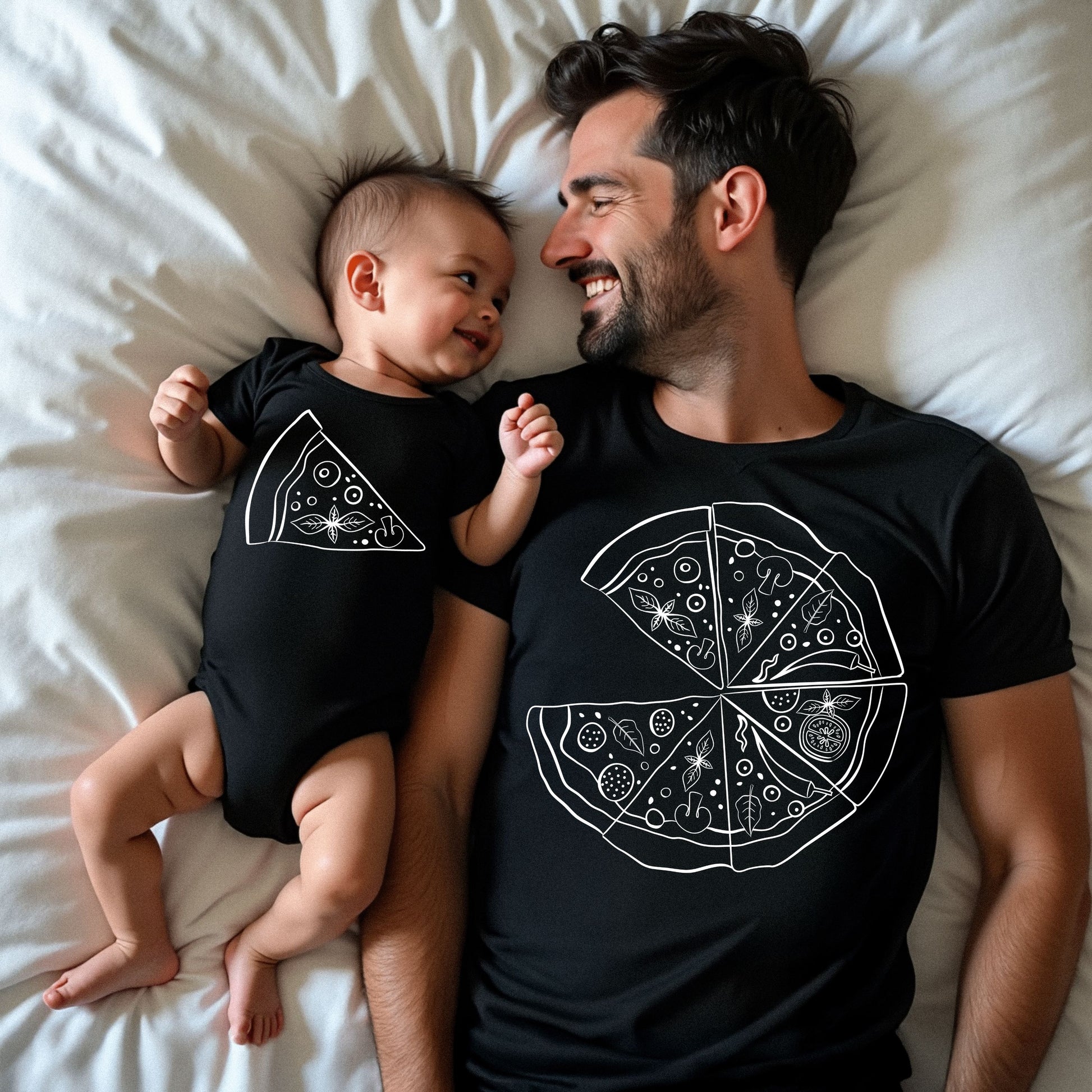 Graphic Pizza and Pizza Slice Dad and Baby Matching T-Shirts