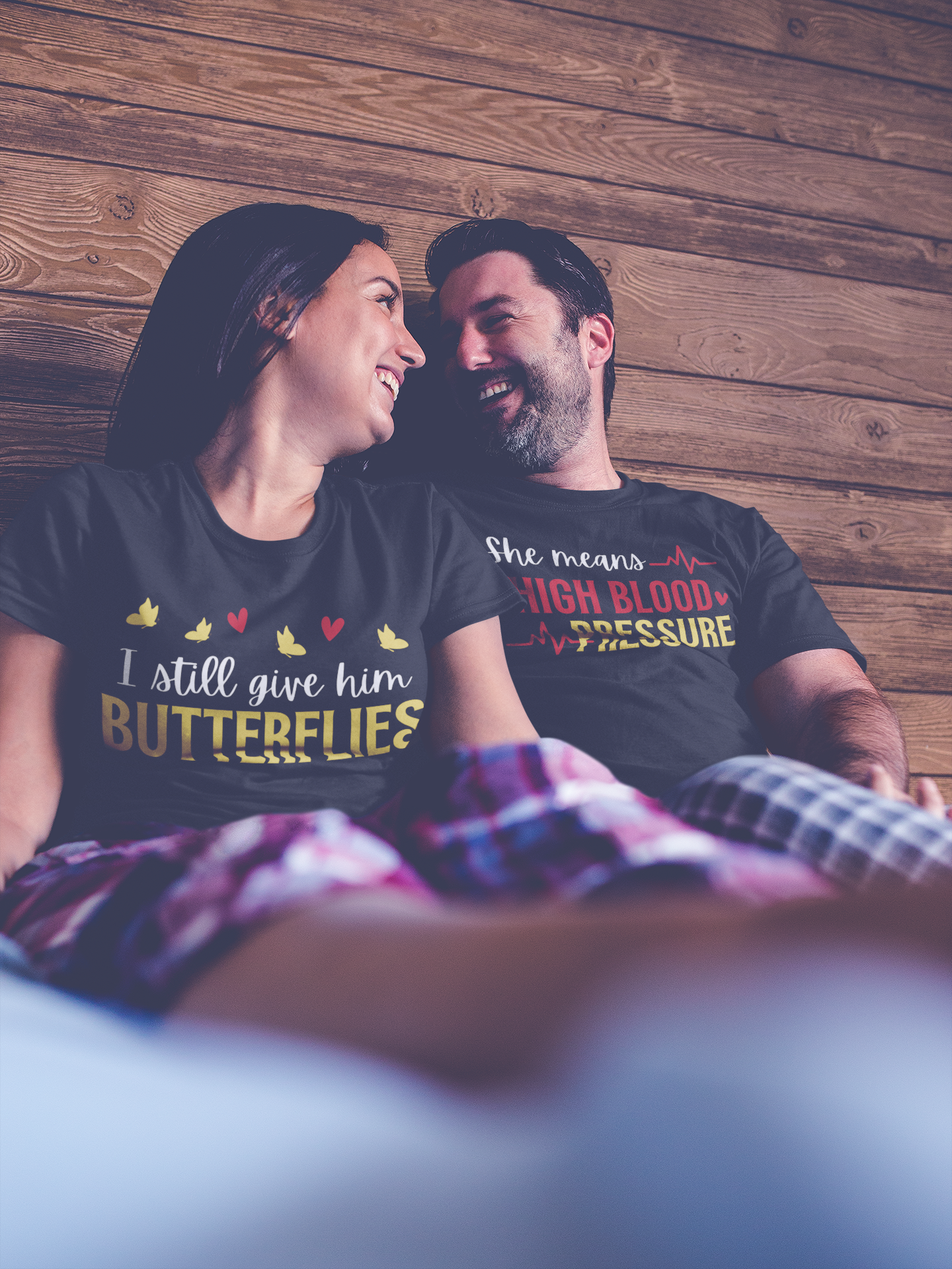 I Still Give Him Butterflies - She Means High Blood Pressure Matching Couples Shirts